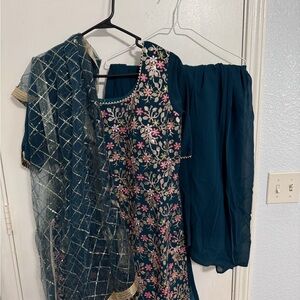 Embroidered Teal and Pink Sharara